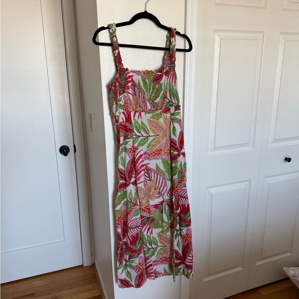 Zara Red and Green Leaf Print Maxi Dress